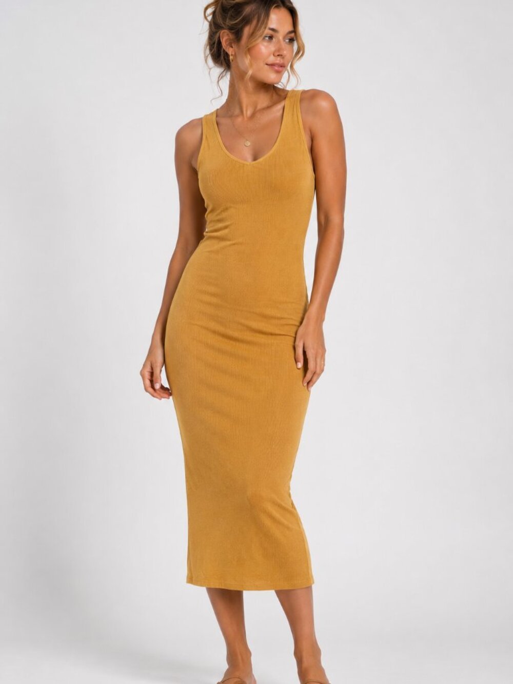 Enza Costa Yellow Ribbed Midi Tank Dress Womens S Casual Summer Beachy Classic